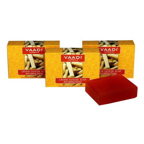 Vaadi Herbals Sandalwood Oil Bar Soap with Saffron and Turmeric Extracts - Handmade Herbal Soap with 100% Pure Essential Oils - ALL Natural - Each 2.65 Oz - Pack of 3 (8 Oz)