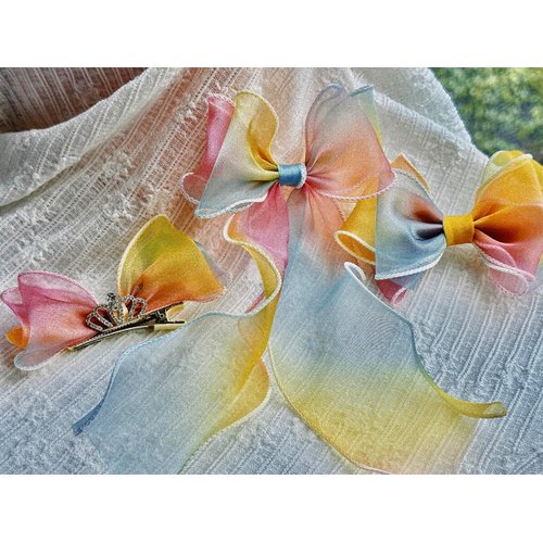 3 Pcs Hair bows For Girls. Gradient Rainbow hair Clips. Princess Bows. Colful Ribbon Hair Bows for girls.Handmade HairClips(Unique, Stylish, Vibrant, Charming,Pretty)