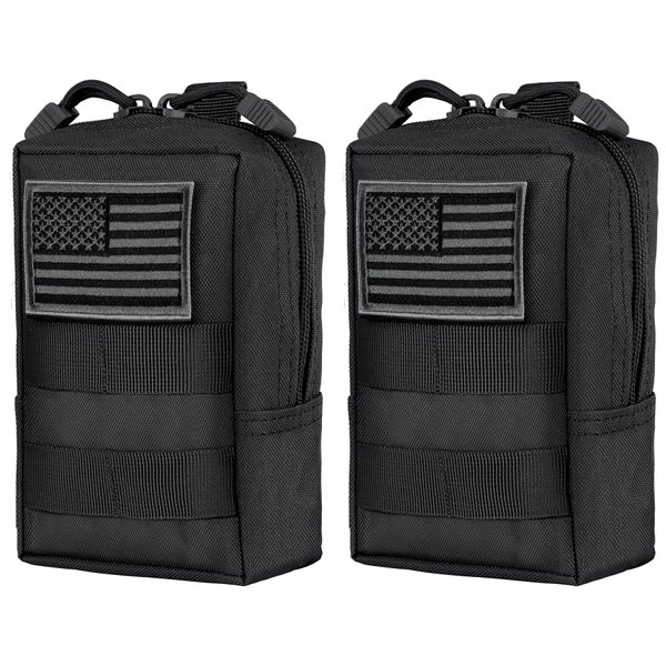 IronSeals 2 Pack Tactical Molle EDC Pouch Multi-Purpose Compact Pack Water-Resistant Utility Pouch with Flag Patch