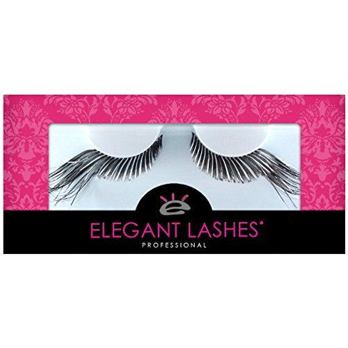 Elegant Lashes C194 Premium Color False Eyelashes | Black and Silver Metallic Mix Party Eyelash with Extra-Long Accent Ends) for Halloween Dance Rave Costume