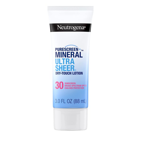 Neutrogena Mineral UltraSheer Dry-Touch SPF 30 Sunscreen Lotion, Water-Resistant Broad-Spectrum UVA/UVB Protection, Skin Nourishing, Lightweight With Vitamin E, Oxybenzone-Free, 3.0 fl. oz