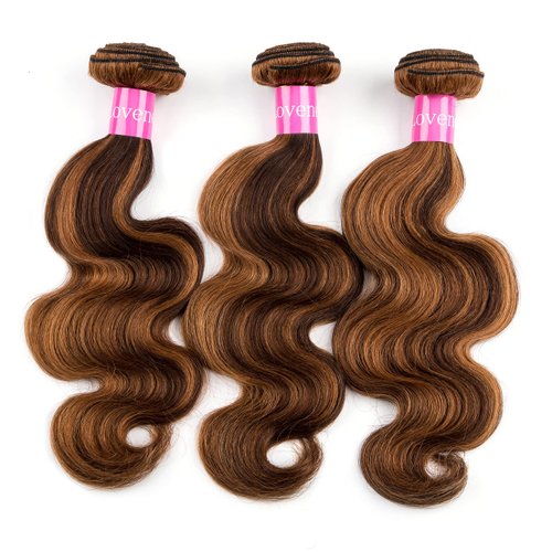 Lovenea Ombre Highlight Human Hair Bundles Brazilian Body Wave 3 Bundles 26+28+30 inch 10a 100% Virgin Brazilian Human Hair Bundles Piano Color 4/27 (26 28 30, P4/27)