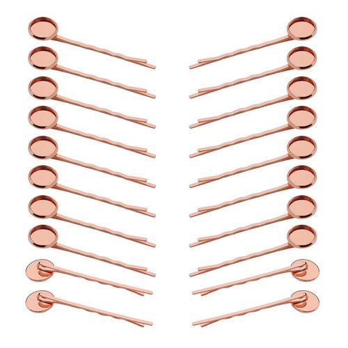 20 Pieces Metal Bobby Pins Hair Clips Hair Bobby Pins with 12mm Round Brass Tray Hairpins Clips Metal Hair Clips for DIY Hair Accessories Making, Rose-Gold