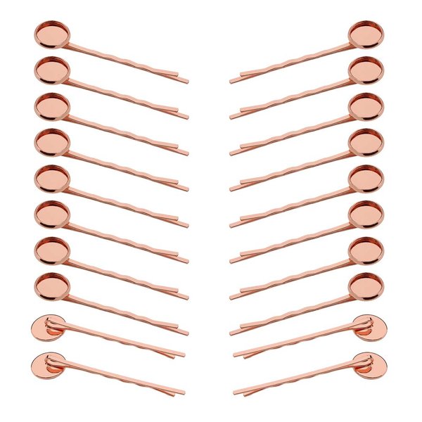 20 Pieces Metal Bobby Pins Hair Clips Hair Bobby Pins with 12mm Round Brass Tray Hairpins Clips Metal Hair Clips for DIY Hair Accessories Making, Rose-Gold