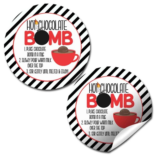Hot Chocolate Bomb Red Mug With Striped Border All-Occasion Hot Cocoa Bomb Packaging Sticker Labels, 40 2" Circle Stickers by AmandaCreation