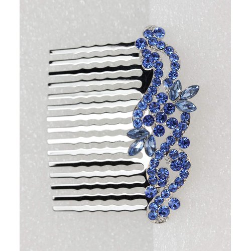 Faship Sapphire Color Blue Crystal Floral Hair Comb