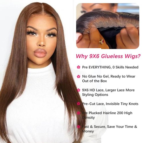 TENACOO Chocolate Brown Glueless Wigs Human Hair Pre Plucked Pre Cut 9x6 Wear And Go Glueless Wig Brown Lace Front Wigs Human Hair 200% Density Long Brown Glueless Wig 22 inch
