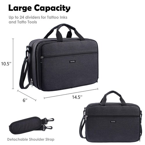 ELCUPA Tattoo Carrying Case-Tattoo Supplies Organizer-Tattoo Kit Case -Tattoo Supplies Carrying Bag for Tattoo Stencil Printer, Tattoo Ink, Tattoo Equipment, Tatoo Pens Black