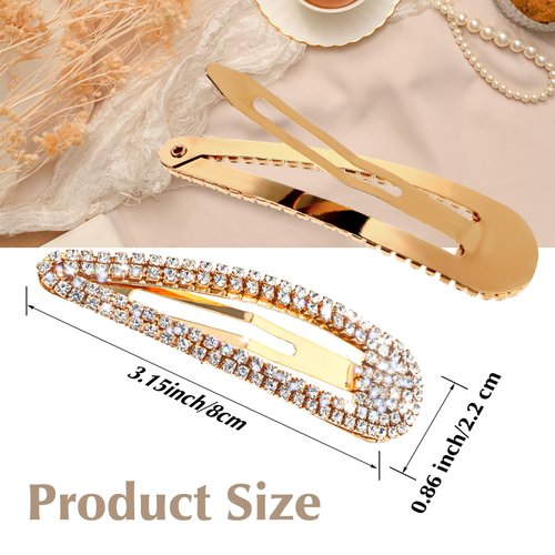 WLLHYF 2Pcs Rhinestone Hair Clips Metal Snap Hairpins Bling Crystal Hair Barrettes Glitter French Barrettes Duckbill Hair Pin Hair Decorative Party Hair Accessories for Women Girls (Gold)