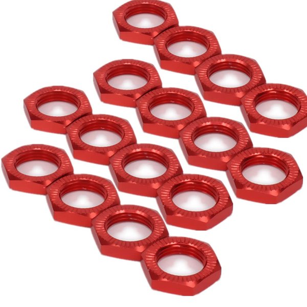 Aluminum 17mm Wheel Nut Thread 1.0mm for 1/7 1/8 RC Model Car ARRMA 6s HSP Redcat Himoto Monster Trucks Off Road Buggy Upgraded Parts 16 pcs/Set (Red)