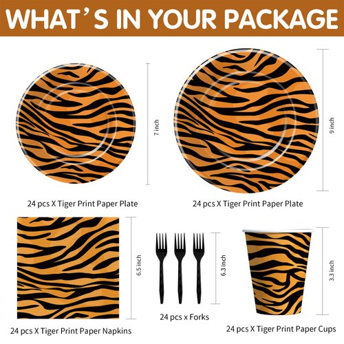 Xenorik Tiger Print Birthday Plates And Napkins Party Supplies, Animal Tiger Print Party Decorations Tableware, Plate, Cup, Napkin, Fork, Safari Jungle Tiger Texture Theme Table Decorations | Serve 24