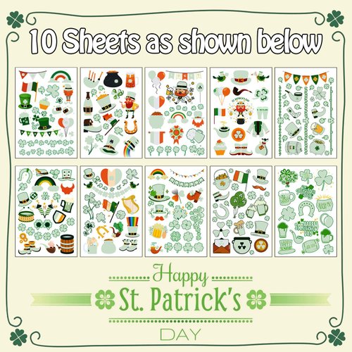 Partywind 200 Styles Luminous St Patrick's Day Temporary Tattoos for Kids Party Favors, Glow Saint Patrick's Day Accessories Decorations, Special Irish Shamrock Stickers for Kids Gifts (10 Sheets)