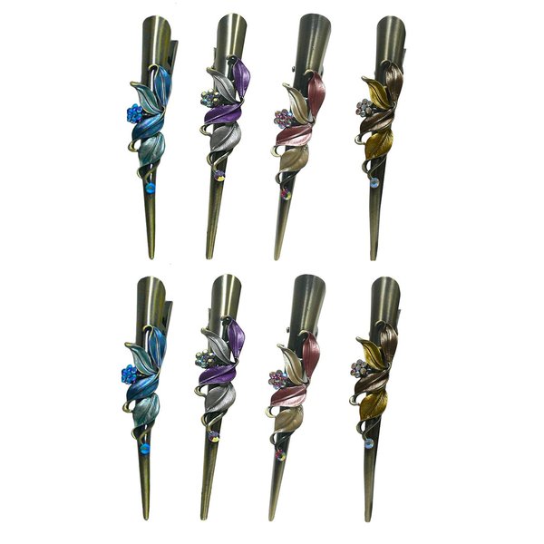 2 Sets of 4, 8 Count, JCGY Flower Metal Alligator Beakclips Duckbill Long Narrow Hair Clips For All Hair Type