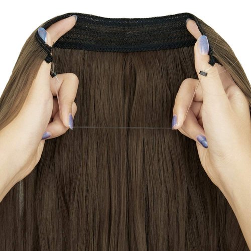 OMGREAET Brown Ombre Hair Extensions Light Brown to Light Blonde Wavy Curly Synthetic Hair Piece Invisible Wire Long 18Inch 4.2 Oz for Women Heat Friendly Fiber No Clip