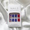 Short Fake Nails 4th of July Press on Nails Independence Day False Nails with American Flag Design Red White Blue Acrylic Nails Full Cover Glossy Stick on Nails Star Line Glue on Nails for Women Girls