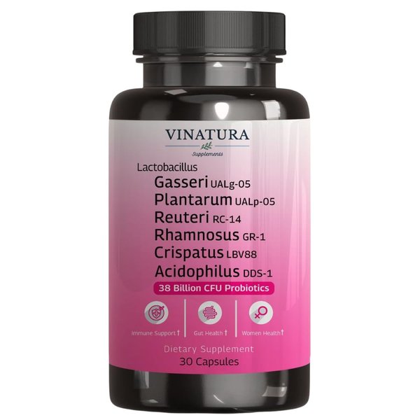 VINATURA Lactobacillus Rhamnosus, Reuteri, Gasseri, Plantarum, Crispatus, Acidophilus Probiotics - 38 Billion CFU *USA Made & Tested* Vaginal Probiotics, Women Probiotic, Gut Health