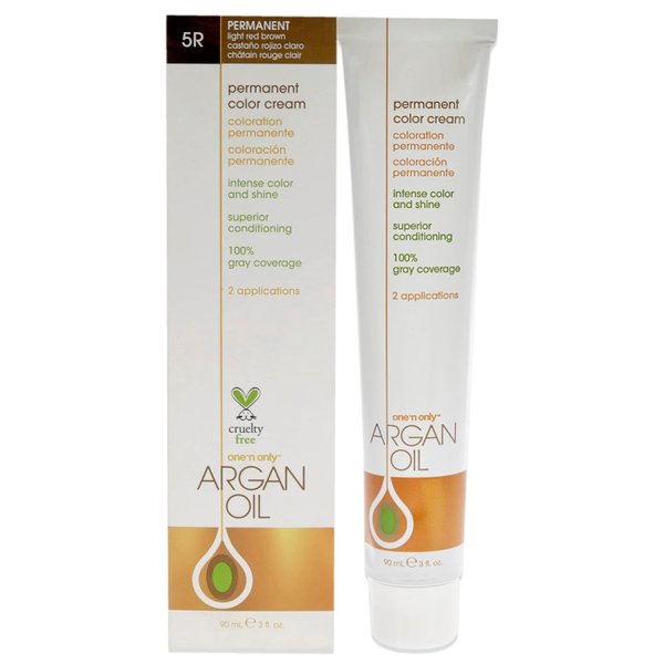 One N' Only Permanent Hair Color - Permanent Hair Dye Made with Argan Oil - Delivers Rich, Accurate Tones with Gray Coverage - Improves Moisture & Elasticity - 5R Light Red Brown (3 oz)