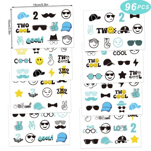 JarThenaAMCS 96Pcs Two Cool Tattoo Temporary Black Yellow Blue Fake Tattoos Decals Birthday Party Favors Tattoos Stickers for DIY Crafts Gifts Body Decor, 8 Sheets