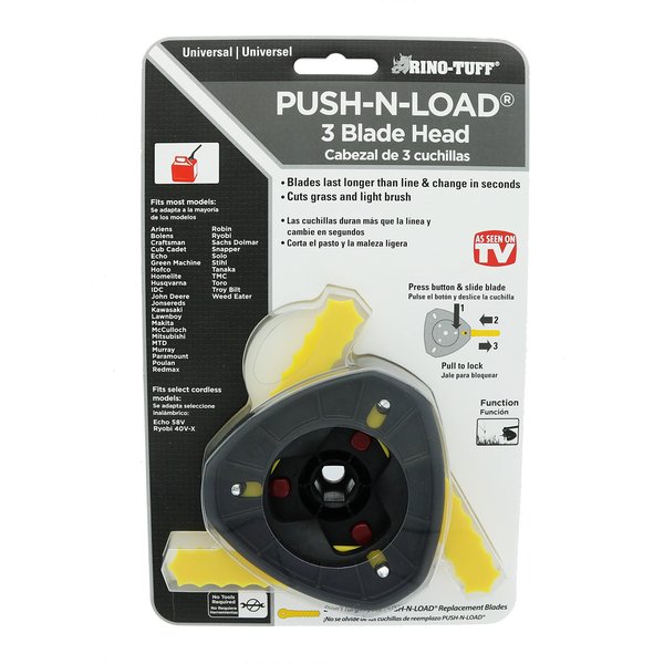 Rino Tuff Push n’ Load Universal 3-Blade Head for Gas and Electric Landscaping Trimmers