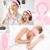 CAVETEE Spa Headband With Sleep Eye Mask Set, Spa Party Decorations Bubble Headband Thick Sponge Headband with Strong Water Absorption for Makeup Removal Skincare Shower (Pink)