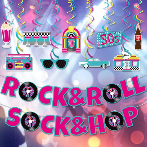 Sock Hop Party Decorations Rock and Roll Party Decorations 50s Theme Party Banner 1950s Decorations 50's Theme Birthday Party Decorations 50 s Party Decorations