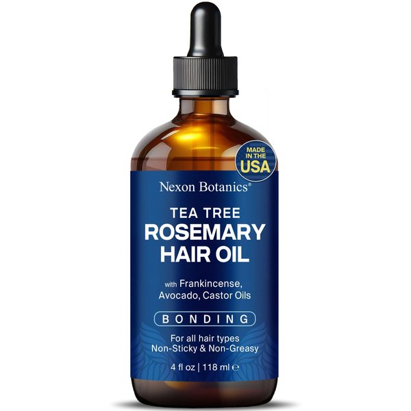 Nexon Botanics Tea Tree Rosemary Oil For Hair Growth 4 fl oz - Hair Oil for Bonding - With Frankincense, Avocado & Castor Oil - For Dry Scalp & Hair Care