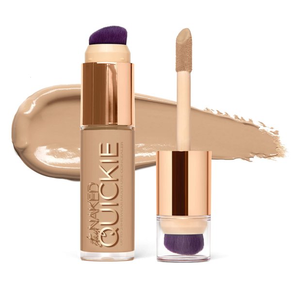 Urban Decay Quickie 24HR Multi-Use Full Coverage Concealer – Waterproof – Dual-Ended with Brush - Hydrating with Vitamin E - Natural Finish - Vegan & Cruelty Free - 40NN, 0.55 Oz
