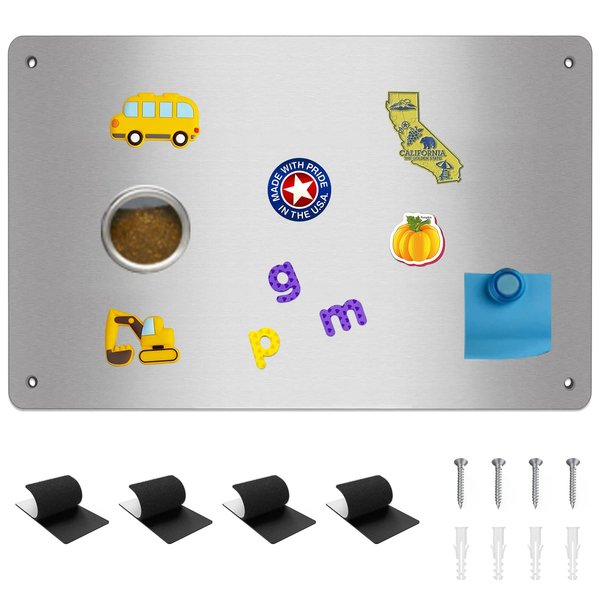 Magnetic Board,17.1" x 11.8" Magnet Display,for Magnets and Bulletin Board,Suitable for Wall, Refrigerator, Compartment, Cabinet etc,Comes with Dual Lock Tape for Easy Hanging (Silver)