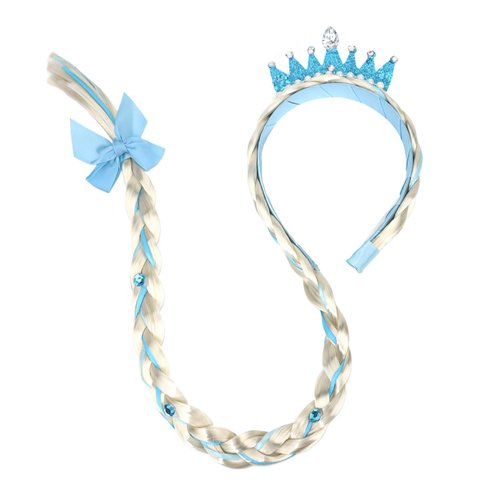YISSION Princess Dess up Wigs Headband for Girls Long Braided Wig Headband with Blue Crown Costume Accessories Cosplay Birthday Party Hair Decorations