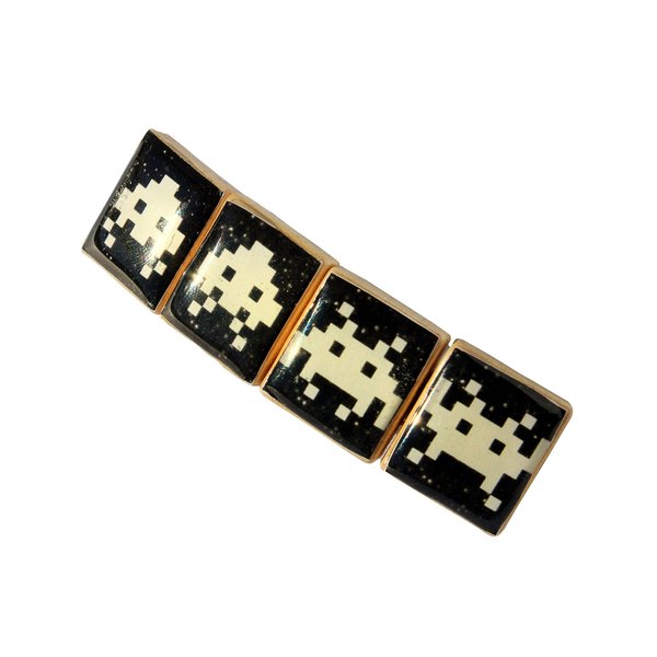 Space Invaders Inspired Wooden Tile Hair Barrette - Video Game Inspired - 70mm