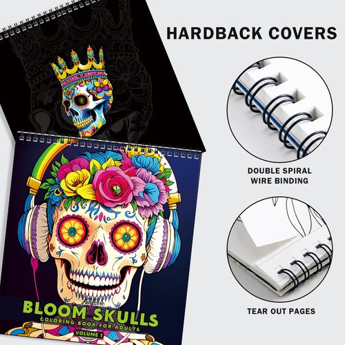 FUN LAVIE Halloween Coloring Book for Adults: 32 Spooky Sugar Skulls and Flowers Patterns for Mindfulness Stress Relief and Adult Relaxation Perfect for Halloween Fun