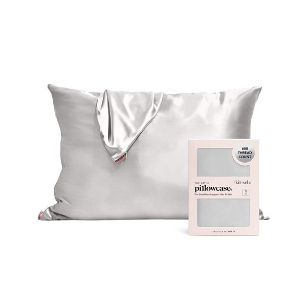 Kitsch Satin Pillowcase for Hair & Skin | Softer Than Silk Pillow Cases | Cooling Satin Pillowcase with Zipper | Pillow Case Covers | Satin Pillow Cases Standard Size (Silver, 1 Pack)