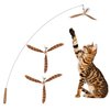 Lystaii Cat Wand Toys, Interactive Cat Feather Toys with 3 Feather Refills with Bell Steel Wire Cat Toy for Indoor Cats Wood Handle Cat Teaser String Toy Feather Propeller for Kitten (Piebald)