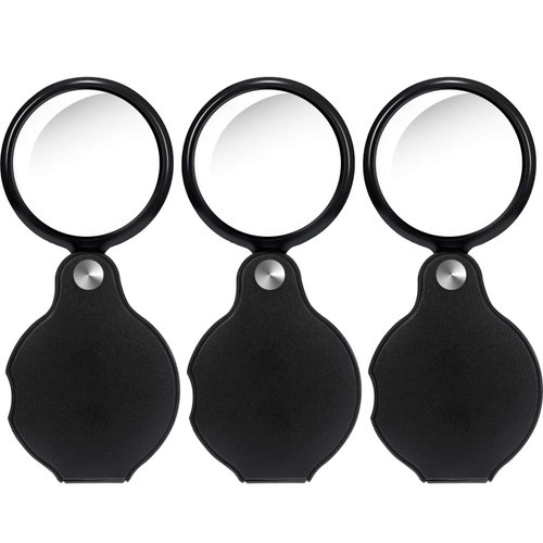 HESTYA 8 Pack 10X Mini Magnifying Glass Folding Pocket Magnifier Glass Loupe with Black Rotating Protective Holster for Reading Newspaper, Book, Magazine, Science, Hobby, Jewelry