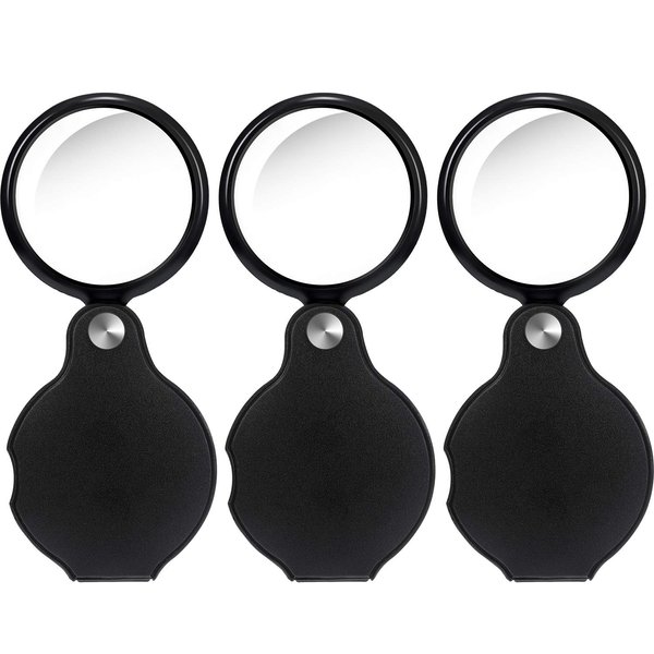 HESTYA 8 Pack 10X Mini Magnifying Glass Folding Pocket Magnifier Glass Loupe with Black Rotating Protective Holster for Reading Newspaper, Book, Magazine, Science, Hobby, Jewelry