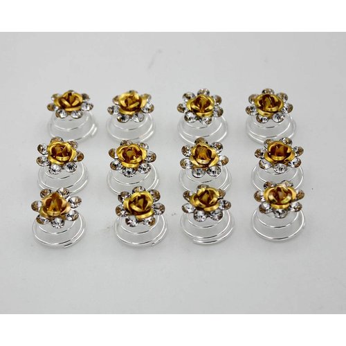 24 Pcs Bridal Wedding Rhinstone Spiral Twist Screw Hair Pins Rose Flower Hair Clips Spiral Bobby Pins Hair Bun Styling Tool Hair Accessories (Gold)