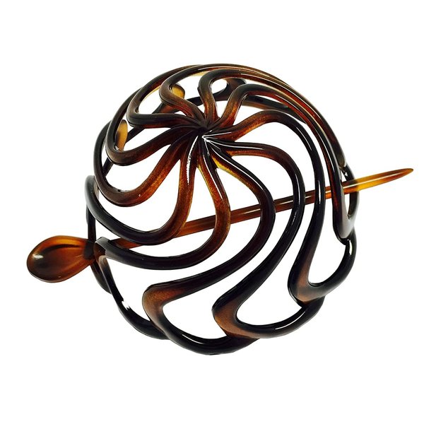 Parcelona French Swirls Celluloid Chignon Hair Slide Pin Thru 3.5" Bun Cover Ponytail Round Hair Clips for Women Styling Girls Hair Accessories No Slip Durable, Made in France(Tortoise Shell)