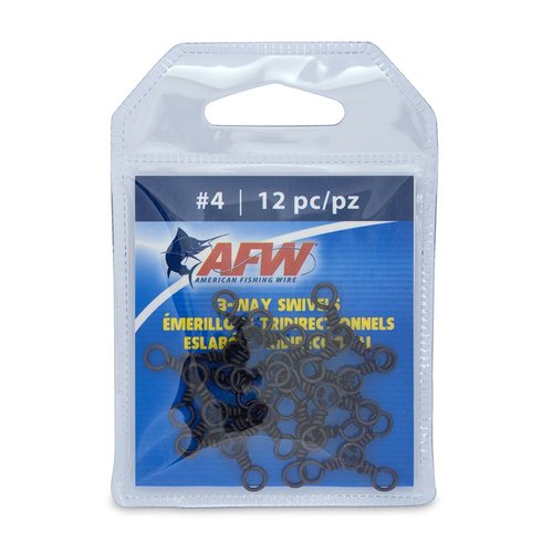American Fishing Wire Brass 3-Way Swivels with Stainless Steel Rings (12-Piece), Black, Size #4