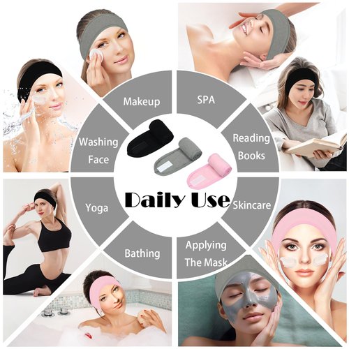 Adjustable Terry Cloth Facial Spa Headband for Women - Perfect Hair Band for Washing Face, Shower, Facial Mask, and Skincare - Non-Slip, Stretchable, 3 Pack - Ideal for Makeup and Hair Wrap