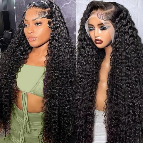 tsiyu 28 Inch 13x6 Full Lace Front Wigs Human Hair Pre Plucked Deep Wave 180 Density HD Lace Frontal Wig With Baby Hair Transparent Glueless Deep Curly Human Hair Wigs for Women