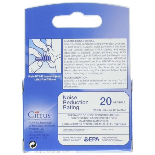 EP2 by Cirrus Healthcare Second Generation EarPlanes Earplugs Ear Protection from Flight Air and Noise Sound (1 Reusable Pair)