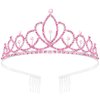 Tihebax Tiaras for Women Girls Princess Crowns Wedding Bridal Tiara for Girls Pink Birthday Tiara Birthday Girl Crown, Coronas Para Niñas, Crystal Prom Tiara Pageant Crown for Women Holloween Costume, Prom, Party