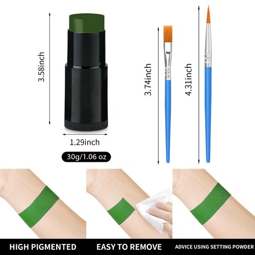 Green Face Paint Stick,Halloween Clown Makeup Kit, Adult Children Halloween Cosplay Joker Zombie Parties Baseball/Football/Camo Hulk Hunting/Accessories Vampire/Witch/clown neon Cream Face Paint