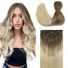 GOO GOO Clip in Hair Extensions Real Human Hair, 16inch 120g 7Pcs, 9/60 Balayage Ash Brown to Platinum Blonde, Remy Human Hair Extensions Clip ins for Women, Natural Human Hair