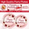96Pcs Burgundy Birthday Party Supplies Burgundy Floral Paper Plates Napkins Burgundy Flower Birthday Party Tableware Set Red Gold Dinnerware for Girl Birthday Party Baby Shower Decoration Serve 24