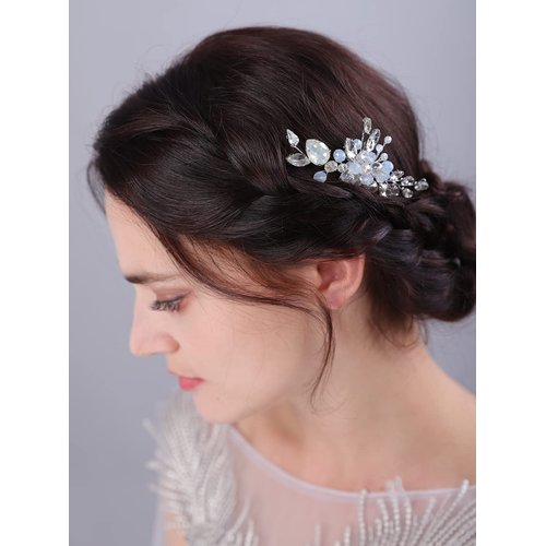 JWICOS Crystal Bride Wedding Hair Comb Silver Bridal Headpieces Beads Wedding Hair Accessories Side Combs for Women and Girls