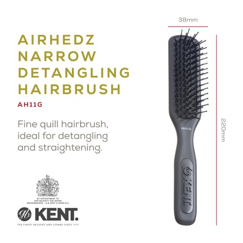 Kent AH11G Airhedz Pro Narrow Pin Hair Brush (Fine Pin, Grey) - for Taming and Straightening