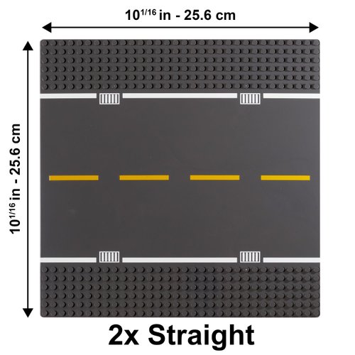Apostrophe Games Road Baseplate – Premium Building Blocks Base Plates Compatible with All Major Brands – 2pcs Baseplate Gray with Road Design – 2 Straight Roads