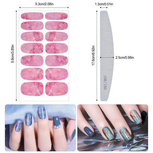 12 Sheets Marble Nail Art Polish Stickers Full Wrap Strips, TOROKOM Self-Adhesive Nail Polish Stickers Decal Marble Printed Full Wraps Strips Nail Art Polish Decals with Nail File for Women Girls