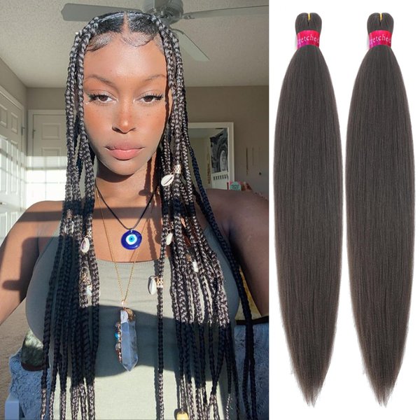 Brown Black Pre Stretched Braiding Hair Long Braid 30 Inch 2 Packs Braiding Hair Extensions Professional Synthetic Fiber Crochet Twist Braids